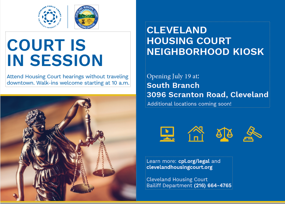Cleveland Housing Court is opening a neighborhood kiosk at Cleveland Public Library's South Branch on July 19, 2022.