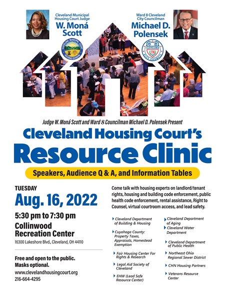 Cleveland Housing Court is holding a Housing Resource Clinic in Ward 8 on Aug. 16, 2022.