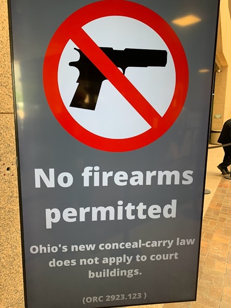 The Justice Center in downtown Cleveland does not allow firearms, despite Ohio's new conceal-carry law.